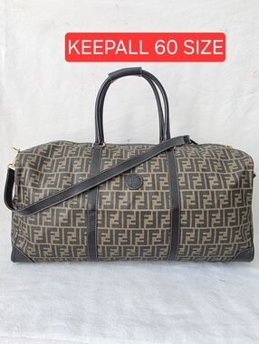 Auth Fendi Zucca  Black/Brown Duffel Travel Bag (KEEPALL 60)